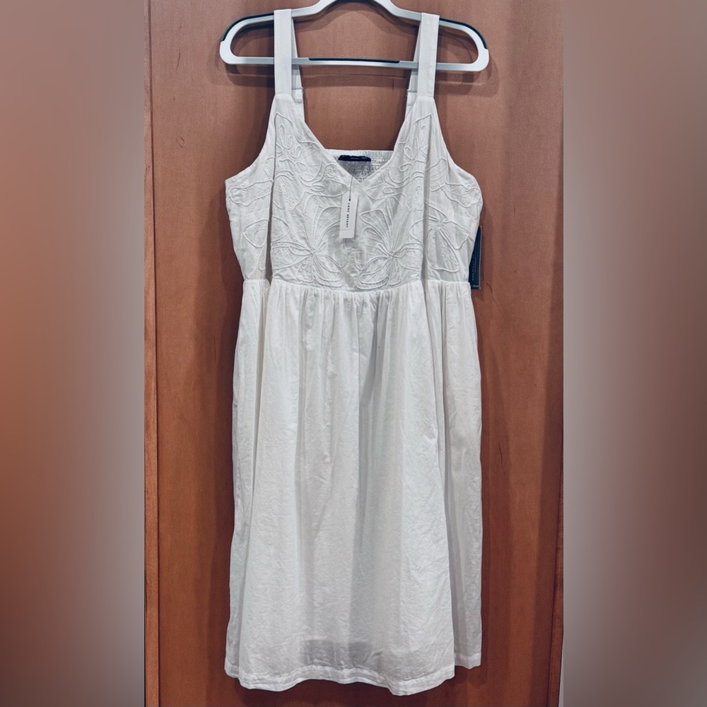 Lane Bryant White Embroidered Sleeveless Summer Smocked Back Dress Size 16 NWT